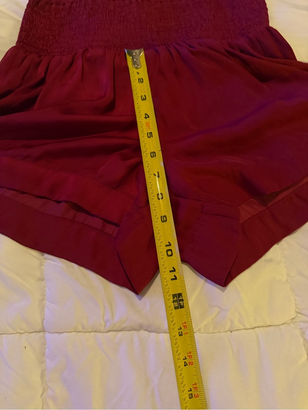 TCEC Smocked High-Waist Wine Red Flowy Women’s Shorts - Picture 5 of 7